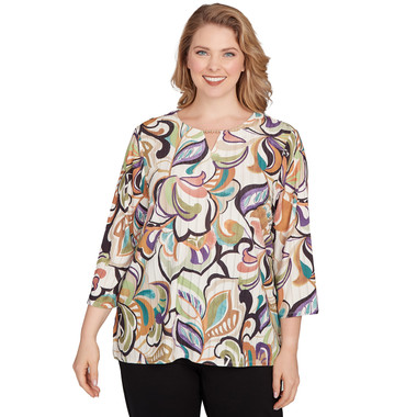 NEUTRAL Plus Women's Abstract Scroll Split Neck Top
