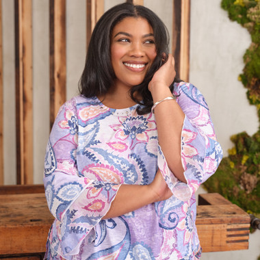 LILAC MULTI Petite Women's Paisley Print Layered Hem Knit Top