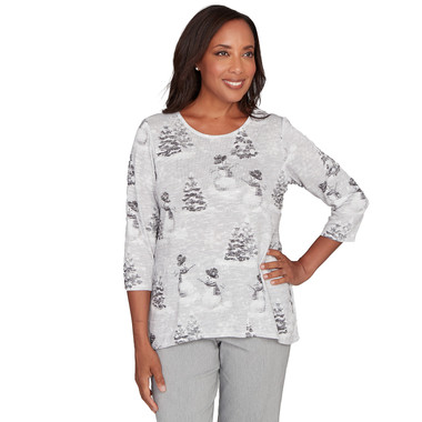 PEWTER Women's Playful Snowmen Scene Knit Top
