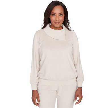 ALABASTER Petite Women's Solid Shimmer Detail Envelope Neck Top