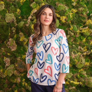 OATMEAL MULTI Women's Tossed Heart Pattern Knit Top