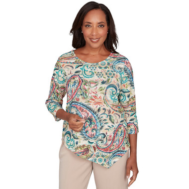 JADE MULTI Women's Classic Paisley Print Pullover Knit Top