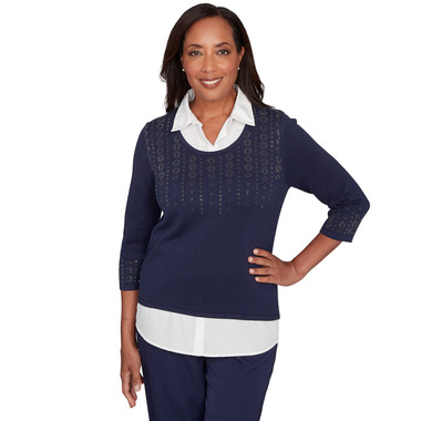 NAVY Women's Metallic Studded Textured Two In One Sweater