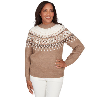 MOCHA Women's Fair Isle Gold Studded Sweater
