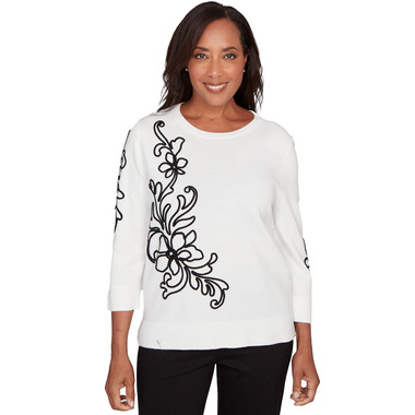 IVORY Petite Women's Floral Soutache Lightweight Sweater
