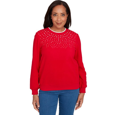 RED Petite Women's Embellished Neckline Anti-Pill Sweater