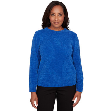 COBALT BLUE Women's Cable Chenille Pullover Sweater
