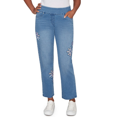 Petite Women's Floral Applique Detail Average Length Pant