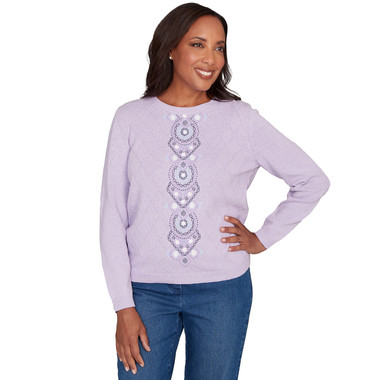LILAC Petite Women's Center Embroidery Accent Sweater