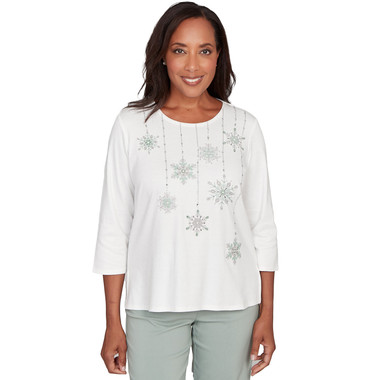 IVORY Petite Women's Snowflake Pearl Studded Shimmer Top