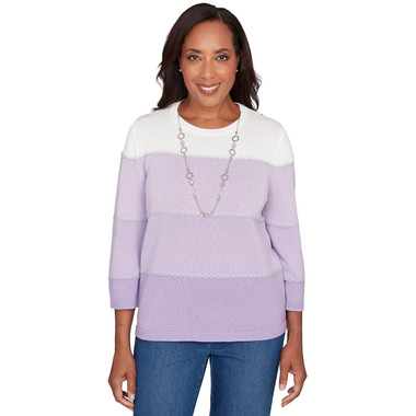 LILAC Women's Ombre Stripe Sweater With Necklace