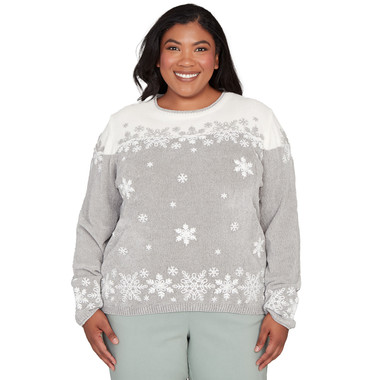Plus Women's Snowflake Embroidery Chenille Sweater