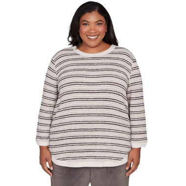 SLATE MULTI Plus Women's Eyelash Striped Knit Top