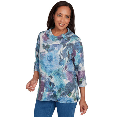 Women's Floral Brushstroke Mock Neck Top