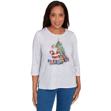 Petite Women's Santa And Tree Print Top