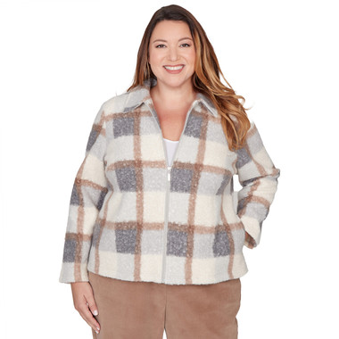 Plus Women's Plaid Knit Boucle Jacket