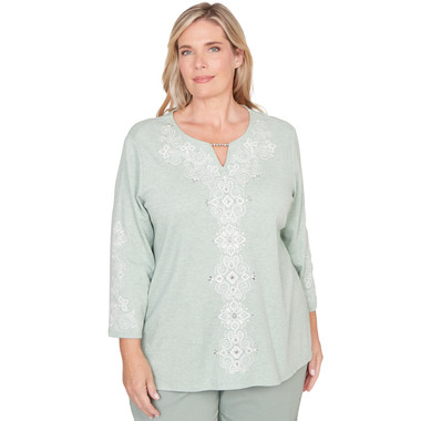 SAGE Plus Women's Classic Fit Soft Embroidered Pattern Top