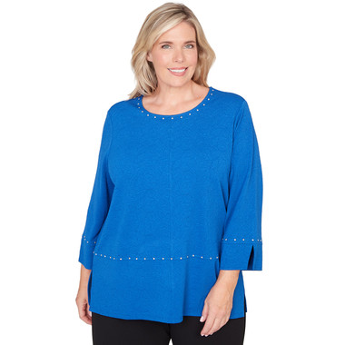 Plus Women's Solid Floral Jacquard Knit Top
