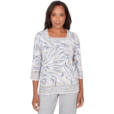 GREY MULTI Women's Square Neck Animal Print Border Top