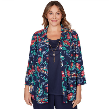 Plus Women's Paisley Floral Two In One Top With Necklace