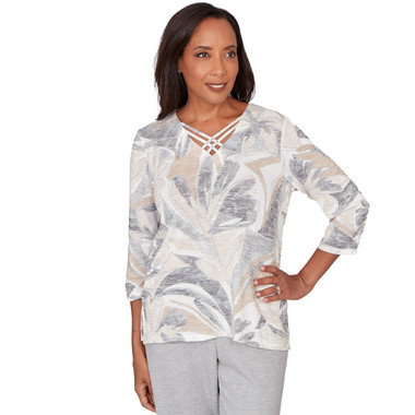 Petite Women's Leaf Print Crossover V-Neck Top