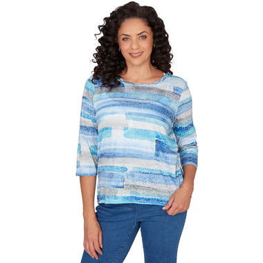 Women's Brushstroke Biadere Embellished Neck Top