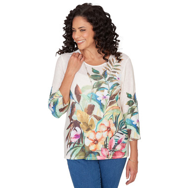 Women's Tropical Print Top With Necklace