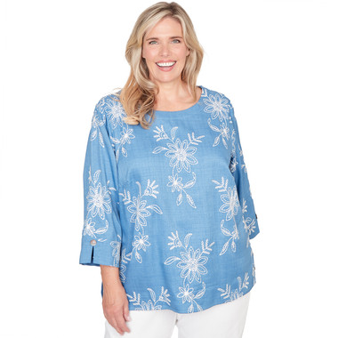 Plus Women's Tossed Floral Embroidered Top