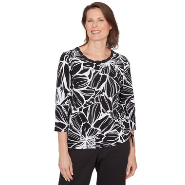 Women's Floral Linework Side Tie Ruched Top