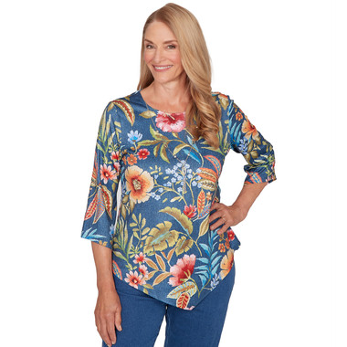 Women's Floral Print Pointed Hem Top With Necklace