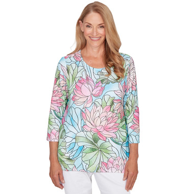 Women's Stained Glass Floral Print Top With Necklace