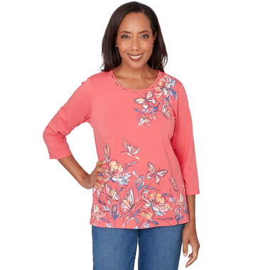 Women's Asymmetric Etched Floral Knit Top
