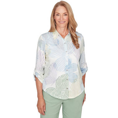Petite Women's Pastel Floral Print Button Down Shirt