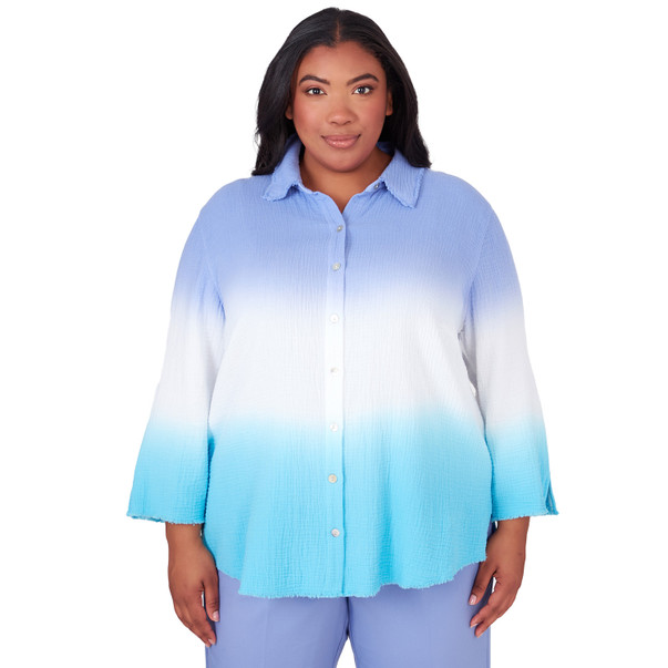 Plus Women's Dip Dye Button Down Blouse