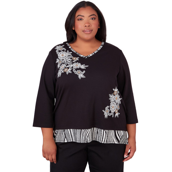 Plus Women's Flower Top With Animal Trim