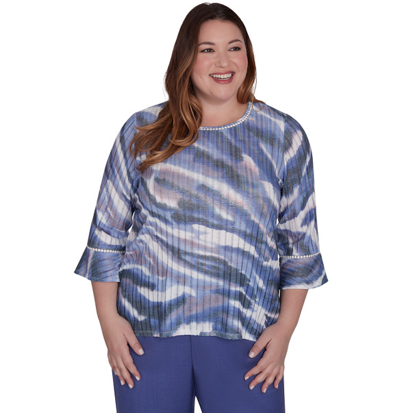Plus Women's Watercolor Animal Stripe Bell Sleeve Top