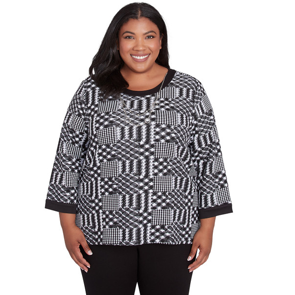 Plus Women's Houndstooth Textured Top