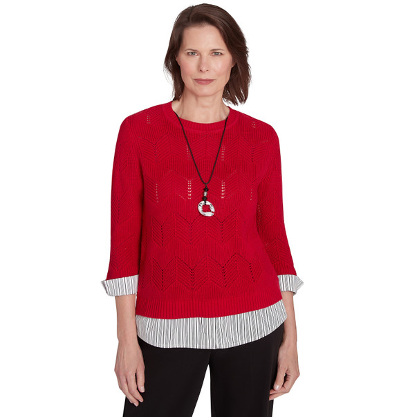 Women's Woven Chevron Sweater with Necklace