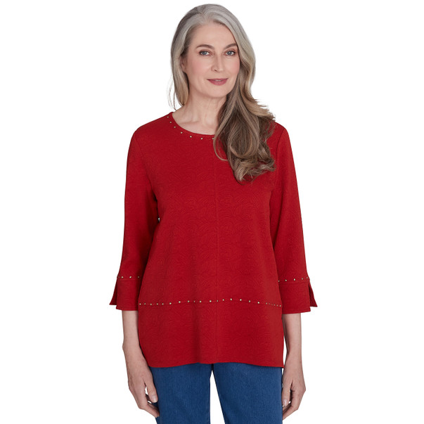 Petite Women's Spliced Solid Textured Crew Neck Top