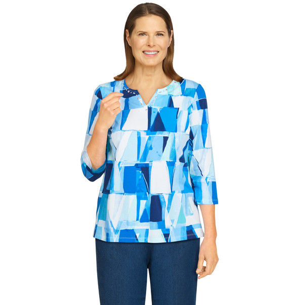 BLUE Women's Ocean Watercolor Print Soft Knit Top