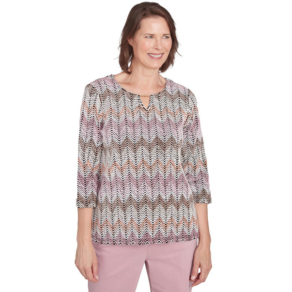 Women's Chenille Zig Zag Split Neck Top