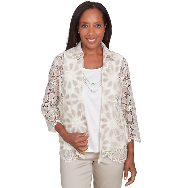 Women's Medallion Lace Two In One Top With Necklace