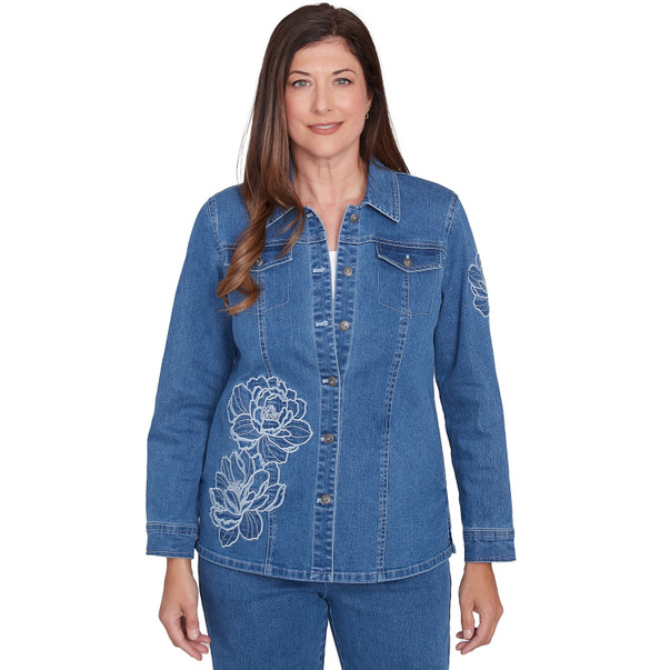 Women's Super Stretch Floral Denim Jacket