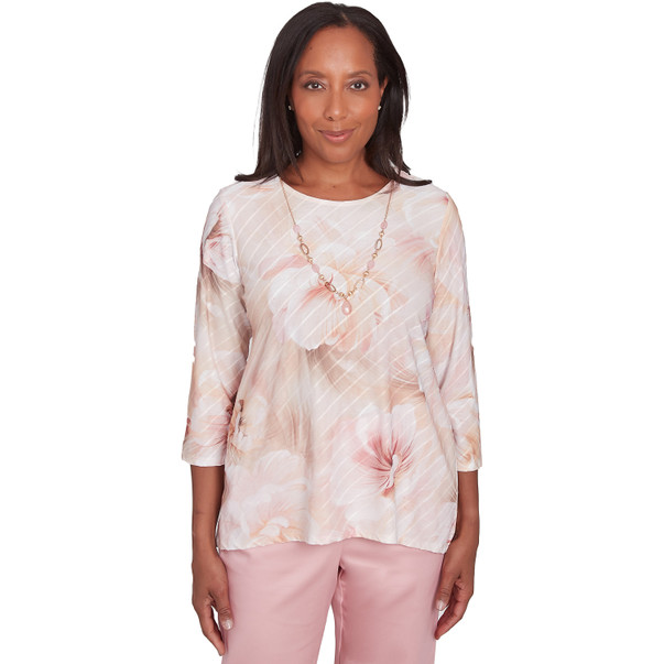 Women's Textured Watercolor Flower Top With Necklace