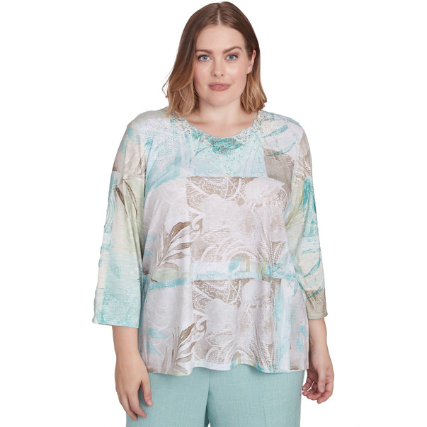 Plus Women's Patchwork Leaves Textured Top
