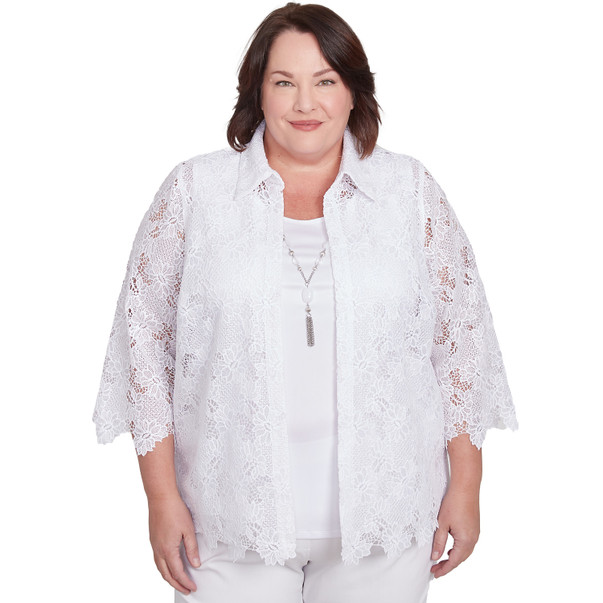Plus Women's Two In One Lace Top With Necklace
