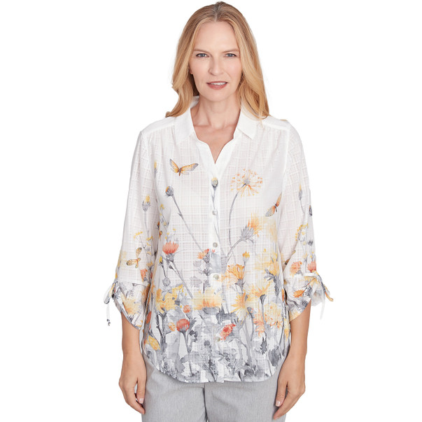 Petite Women's Button Down Butterfly Floral Top