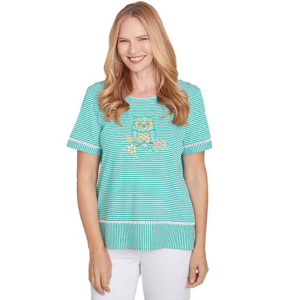 Petite Women's Owl Knit Striped Tee