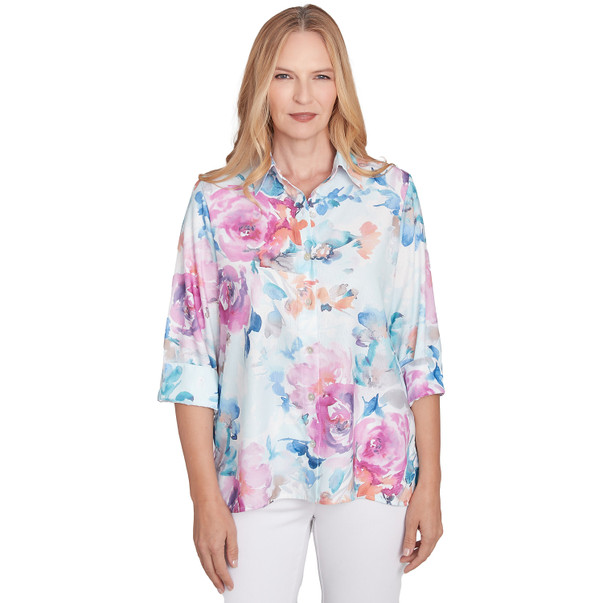 Women's Floral Watercolor Button Down Top