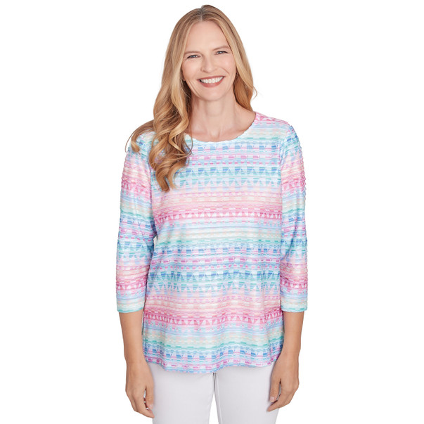 Petite Women's Geometric Crewneck Biadere Top
